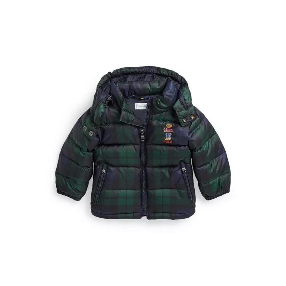 Polo Ralph Lauren Baby Boys Polo Bear Plaid Down Hooded Jacket Size 12 Months 12